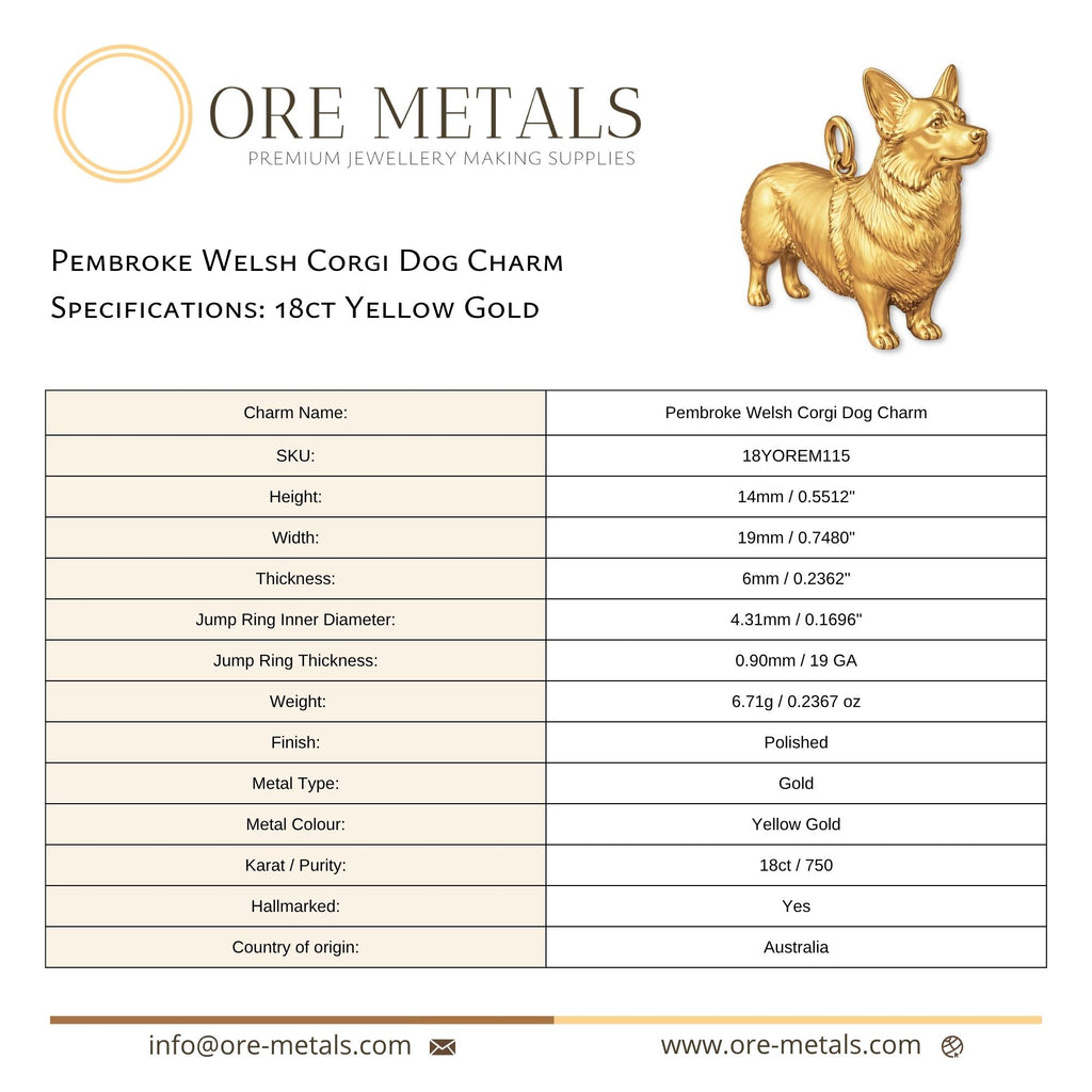 18ct Yellow Gold - Pembroke Welsh Corgi Dog Charm