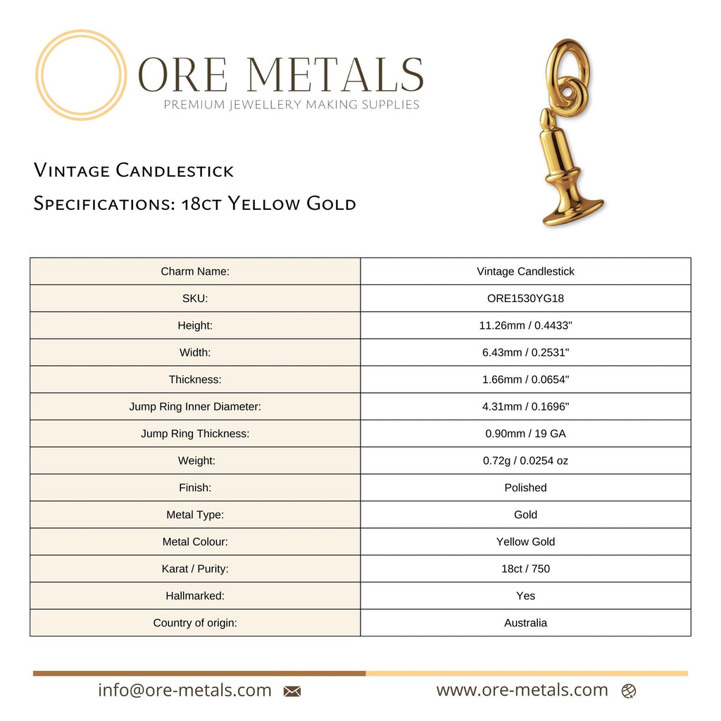 18ct Yellow Gold - Vintage Candlestick Charm