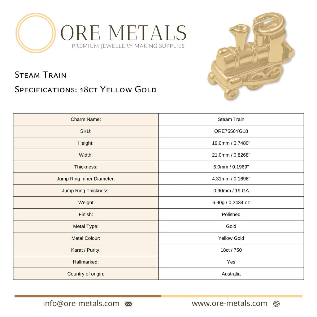 18ct Yellow Gold - Steam Train Charm