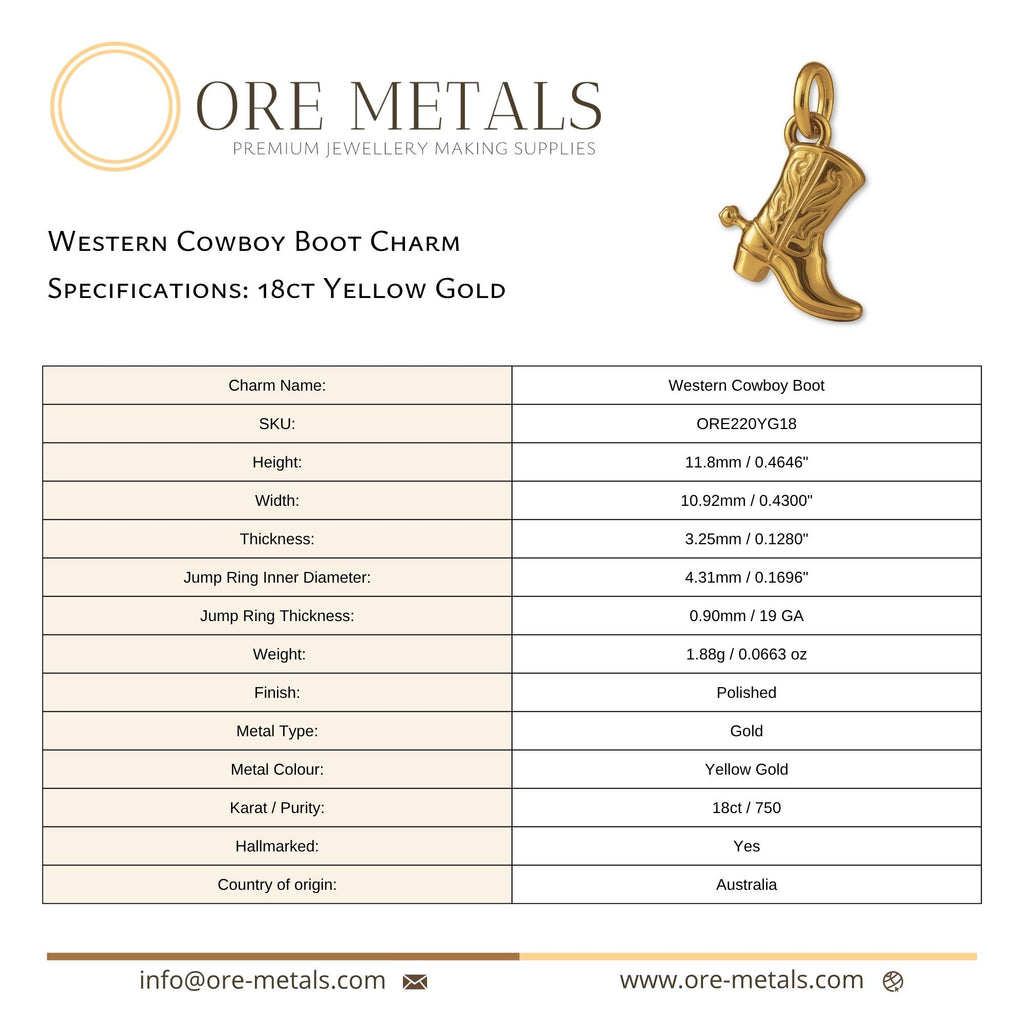 18ct Yellow Gold - Western Cowboy Boot Charm