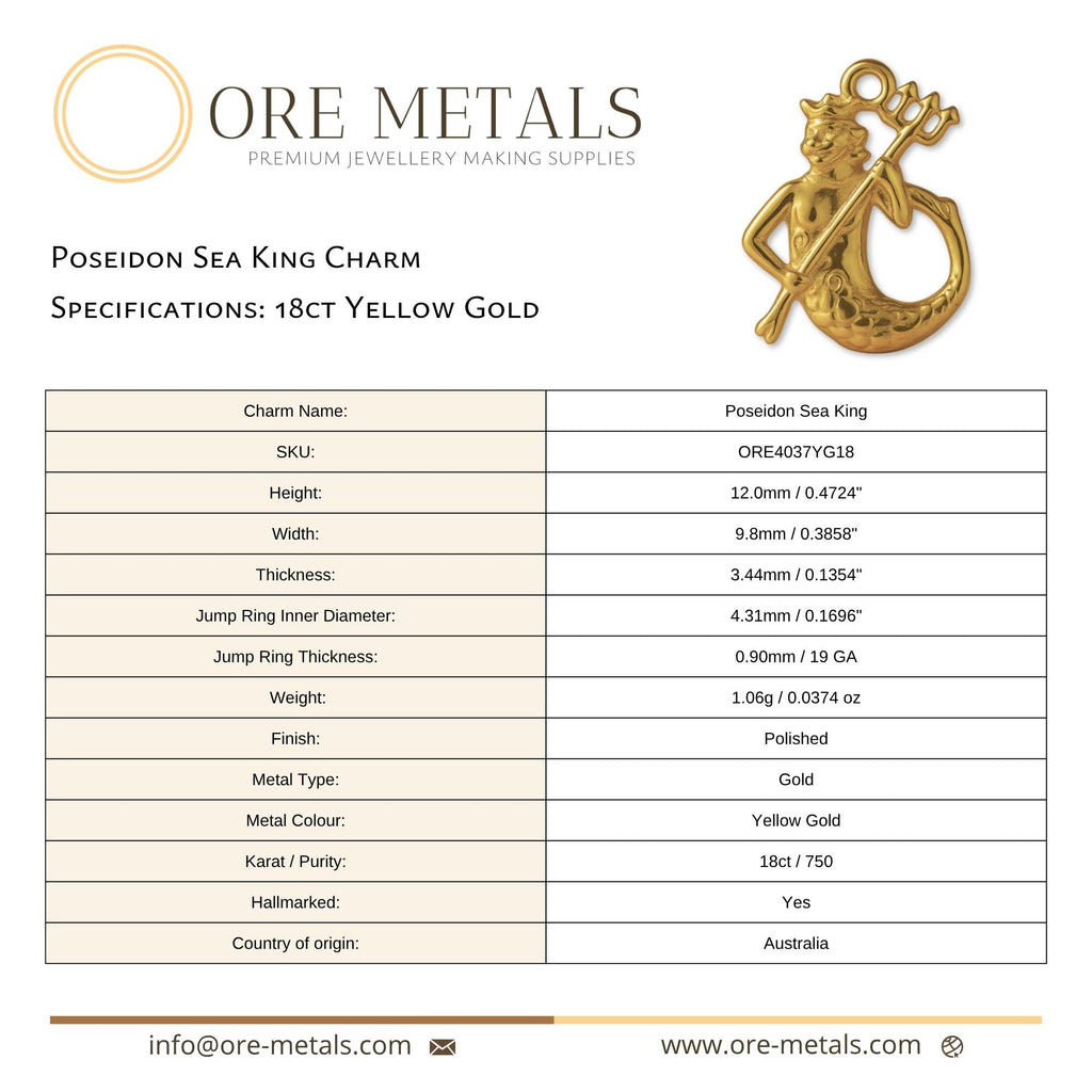 18ct Yellow Gold - Poseidon Sea King Charm