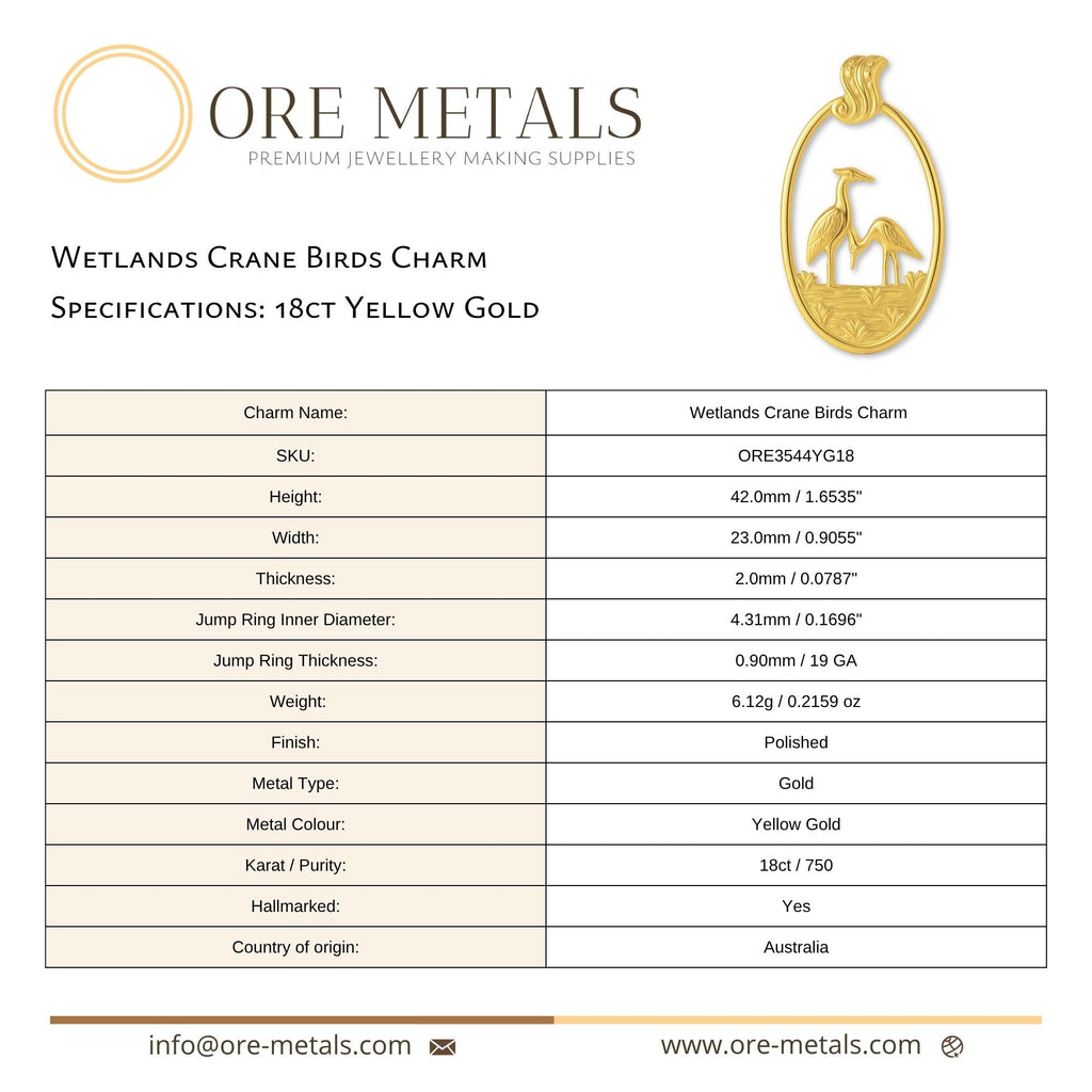 18ct Yellow Gold - Wetlands Crane Birds Charm