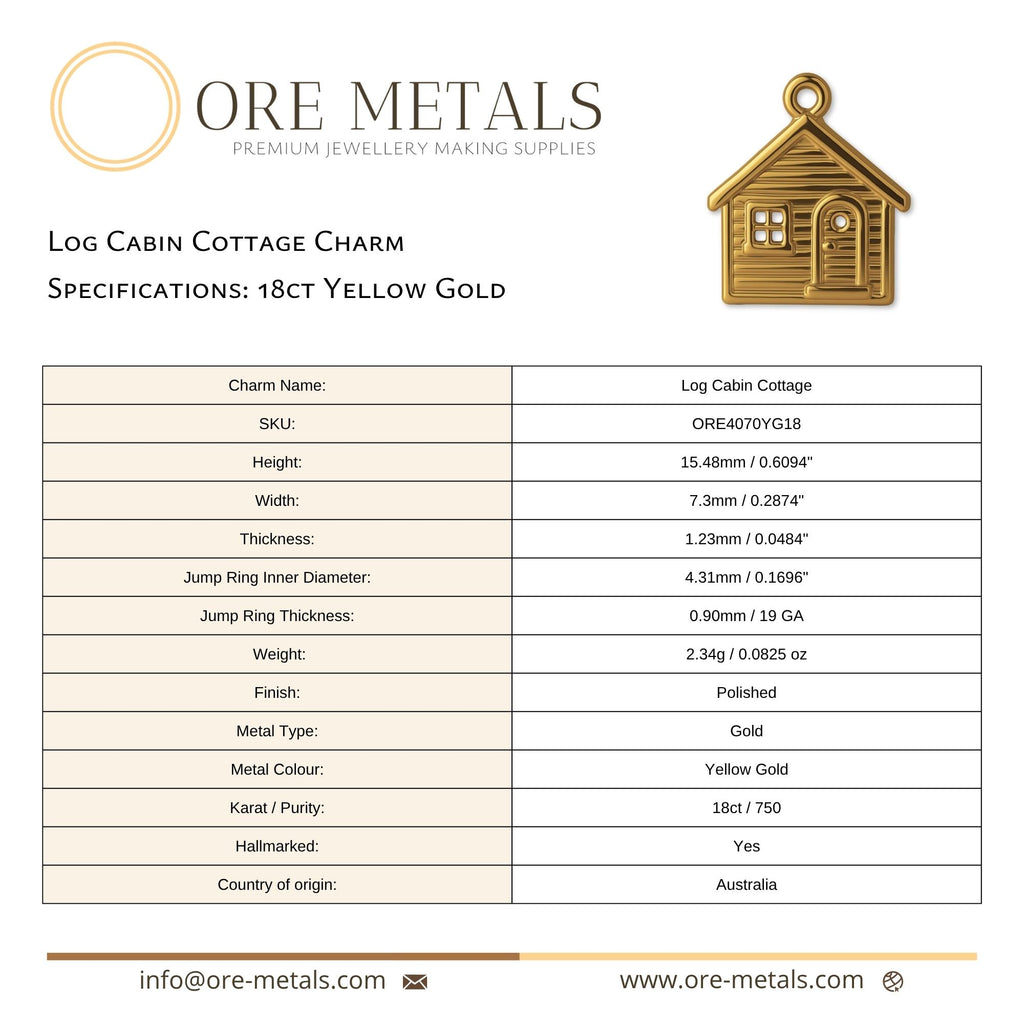 18ct Yellow Gold - Log Cabin Cottage Charm