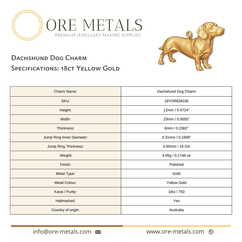 18ct Yellow Gold - Dachshund Dog Charm