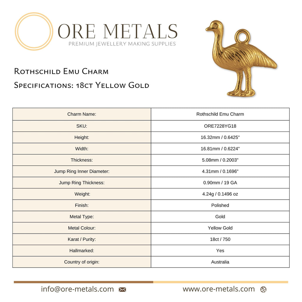 18ct Yellow Gold - Rothschild Emu Charm