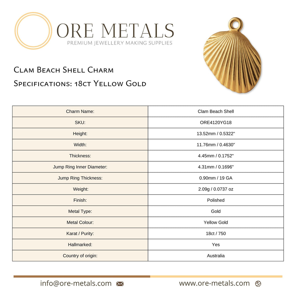 18ct Yellow Gold - Clam Beach Shell Charm