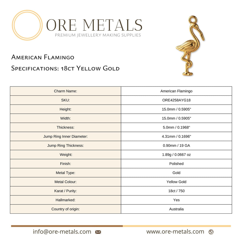 18ct Yellow Gold - American Flamingo Charm