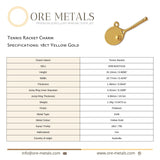18ct Yellow Gold - Tennis Racket Charm