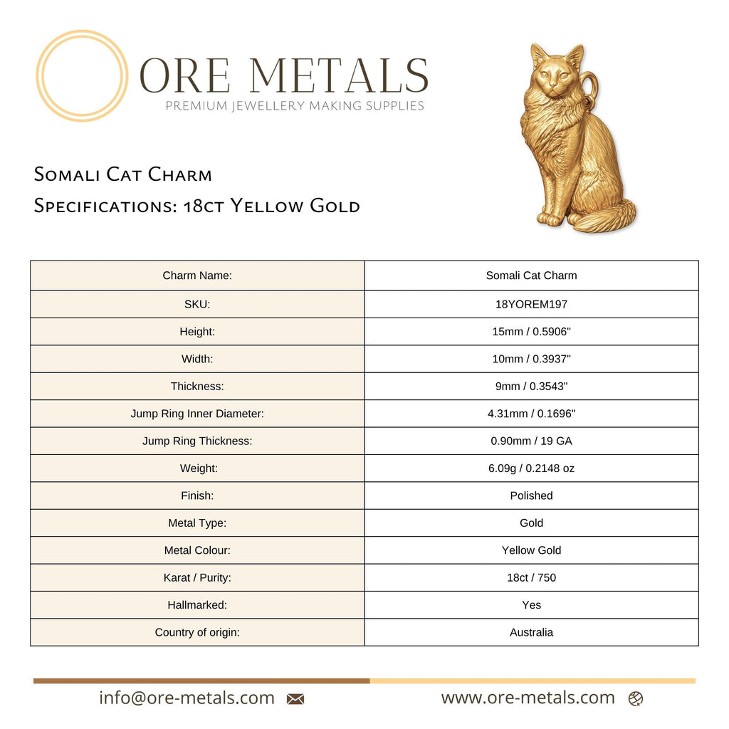 18ct Yellow Gold - Somali Cat Charm