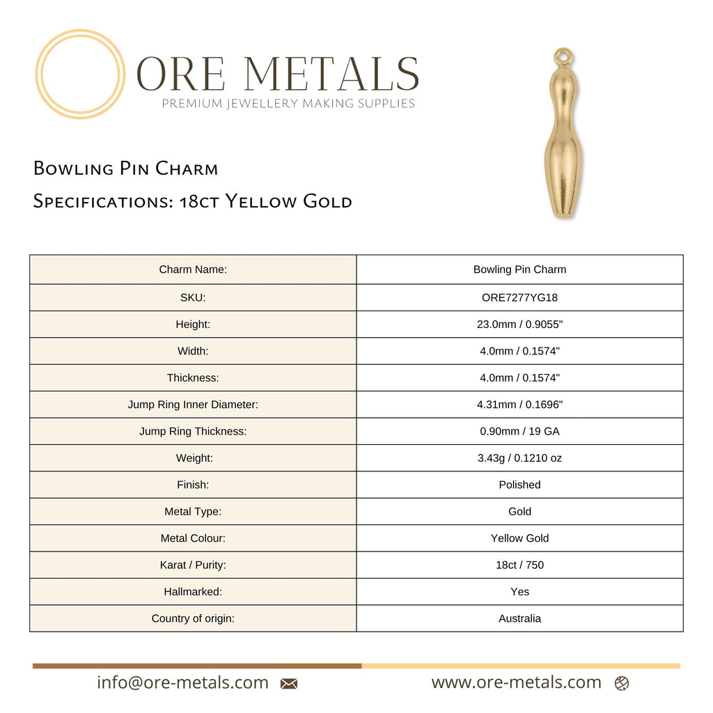 18ct Yellow Gold - Bowling Pin Charm