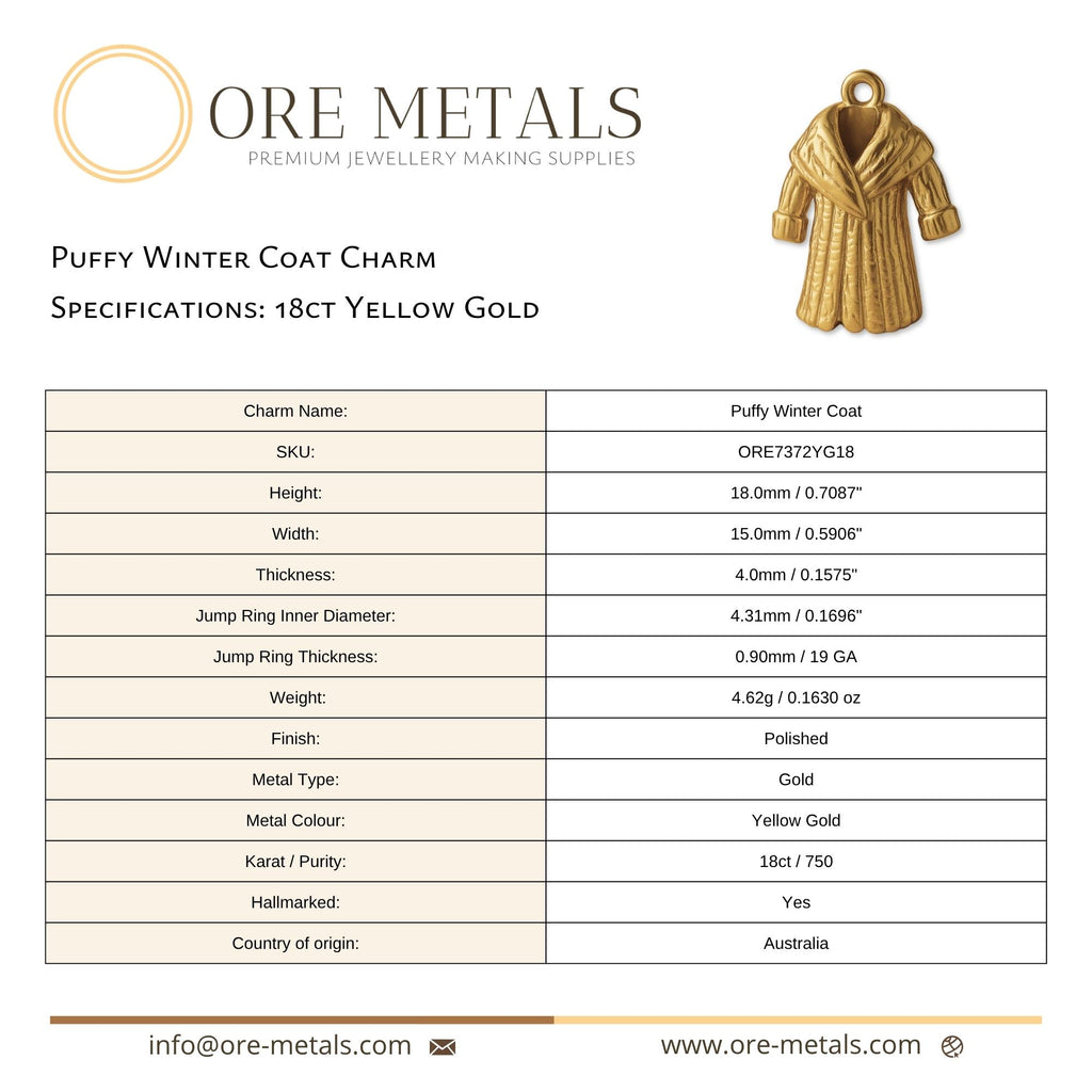 18ct Yellow Gold - Puffy Winter Coat Charm