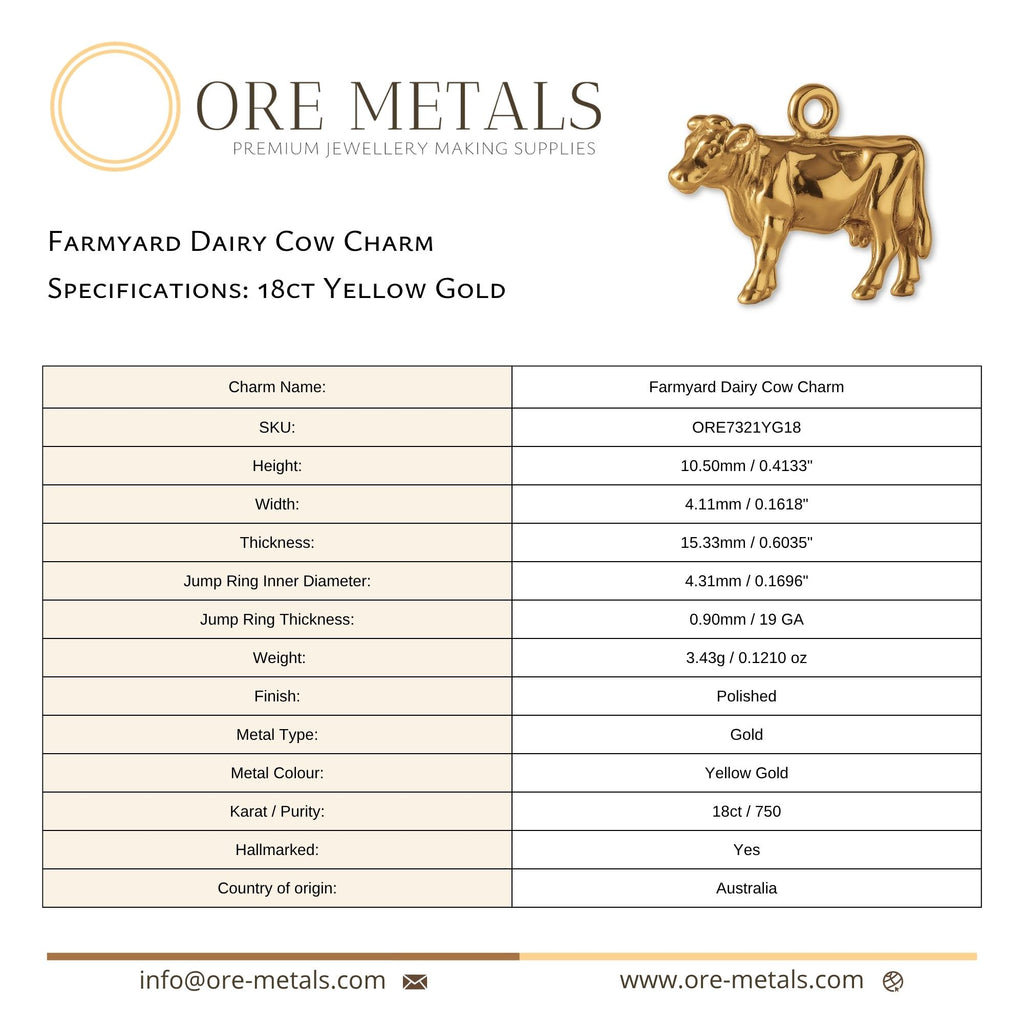 18ct Yellow Gold - Farmyard Dairy Cow Charm