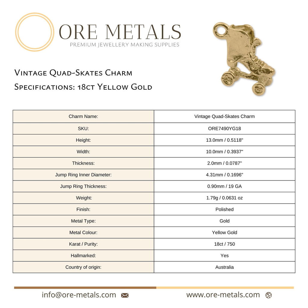18ct Yellow Gold - Vintage Quad-Skates Charm