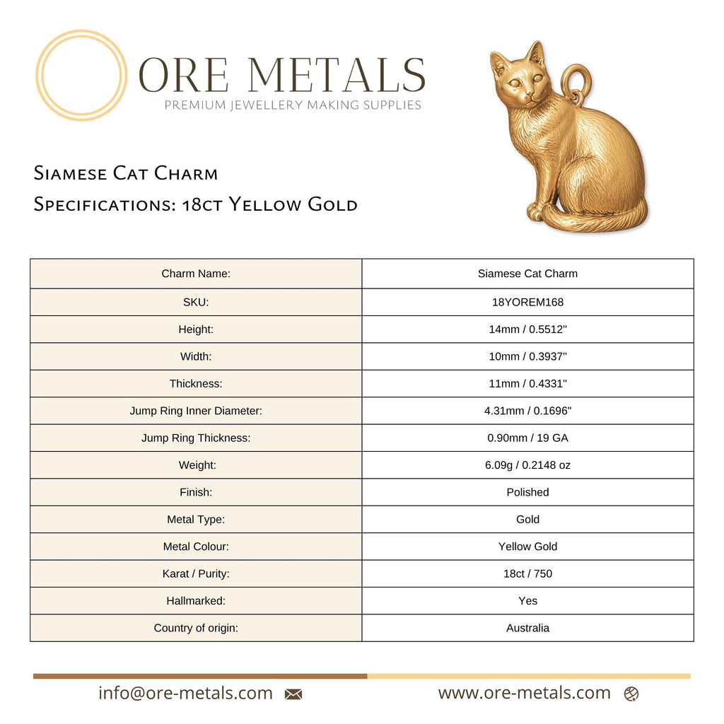 18ct Yellow Gold - Siamese Cat Charm