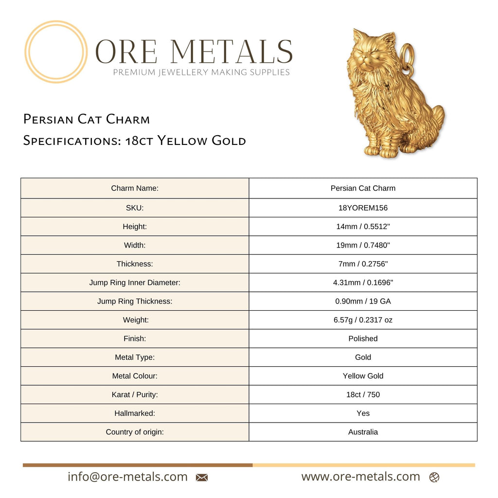 18ct Yellow Gold - Persian Cat Charm