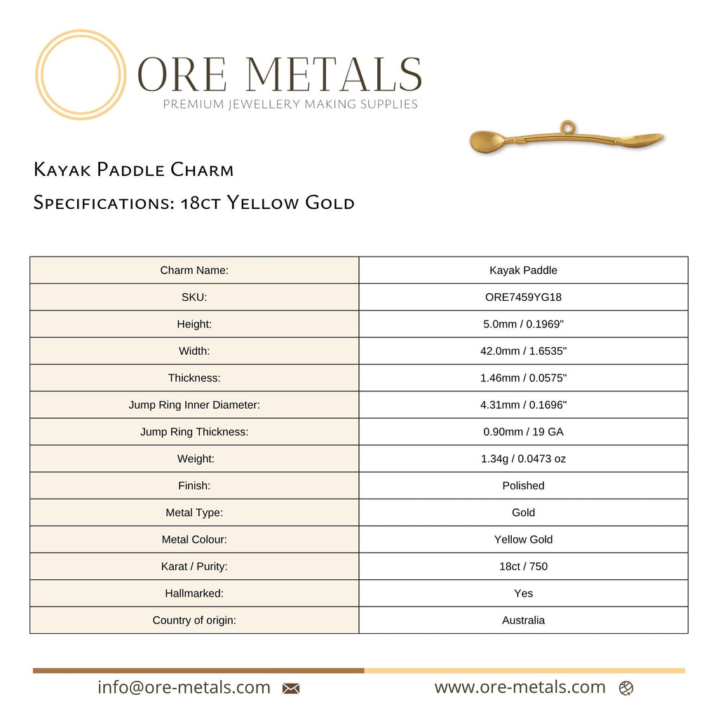 18ct Yellow Gold - Kayak Paddle Charm