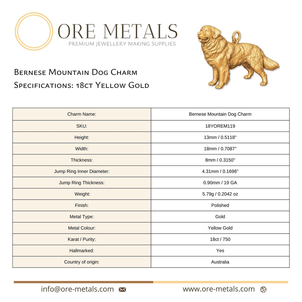 18ct Yellow Gold - Bernese Mountain Dog Charm