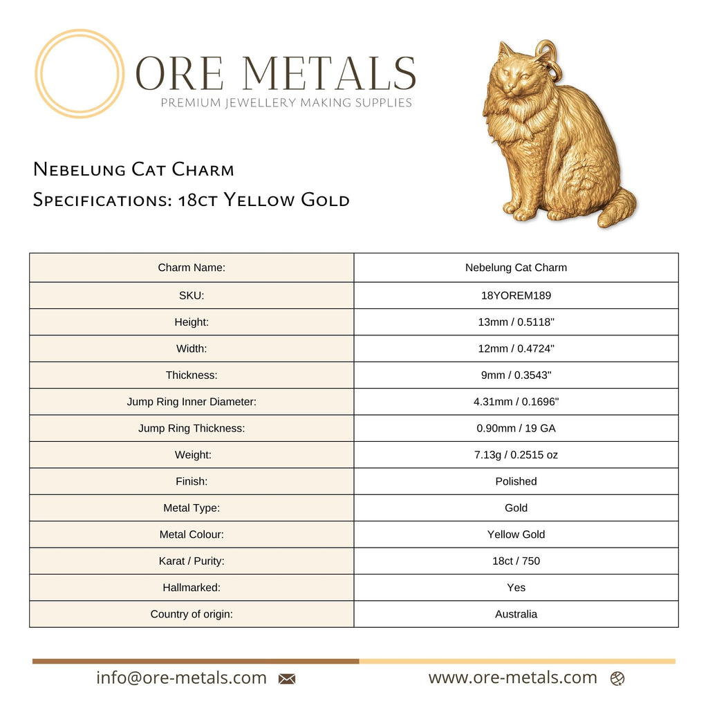 18ct Yellow Gold - Nebelung Cat Charm