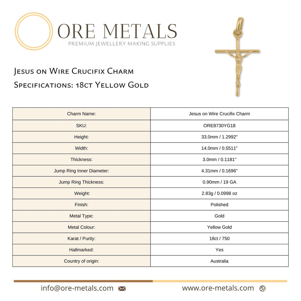 18ct Yellow Gold - Jesus on Wire Crucifix Charm