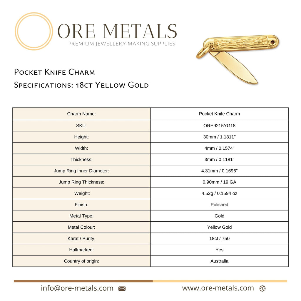 18ct Yellow Gold - Folding Pocket Knife Charm