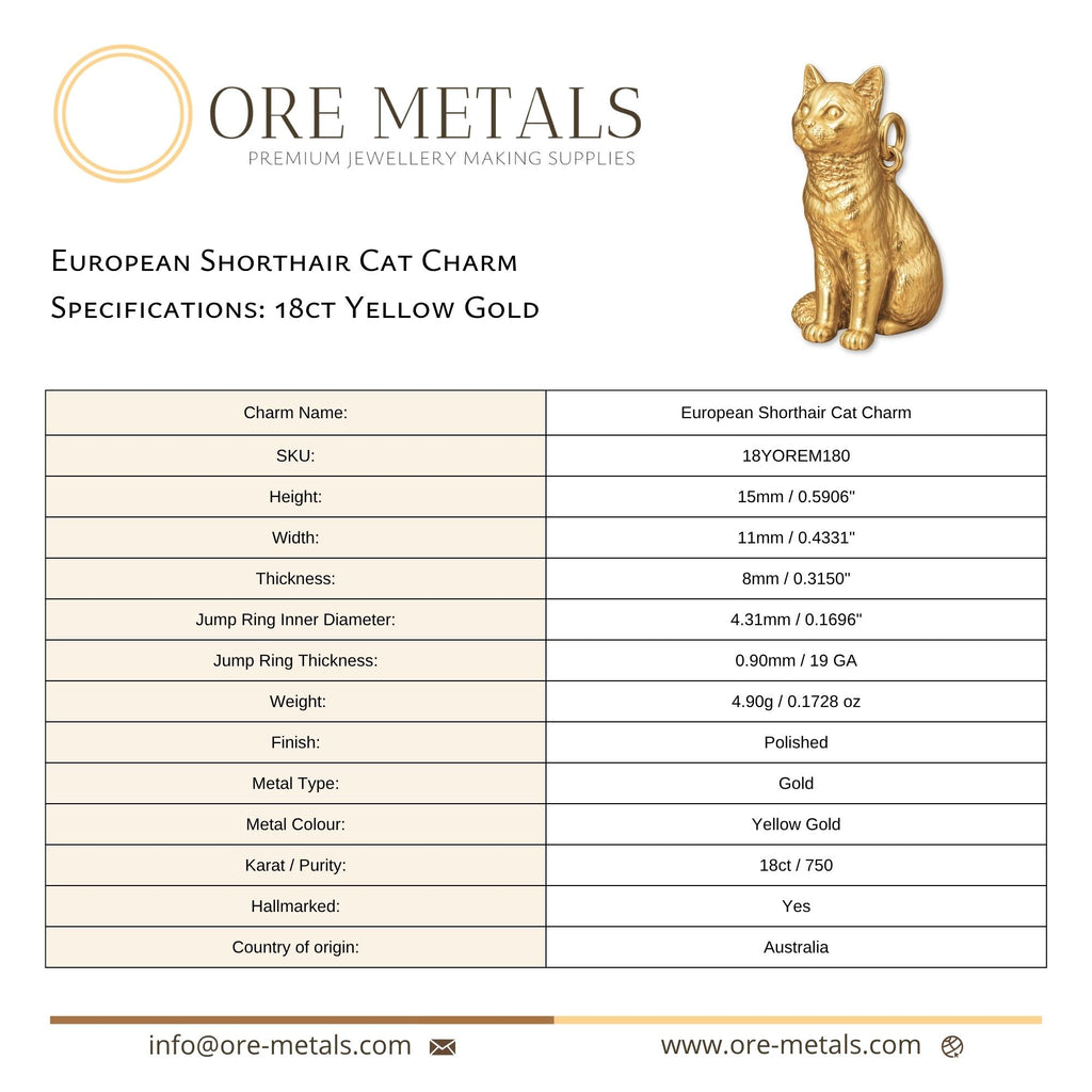 18ct Yellow Gold - European Shorthair Cat Charm