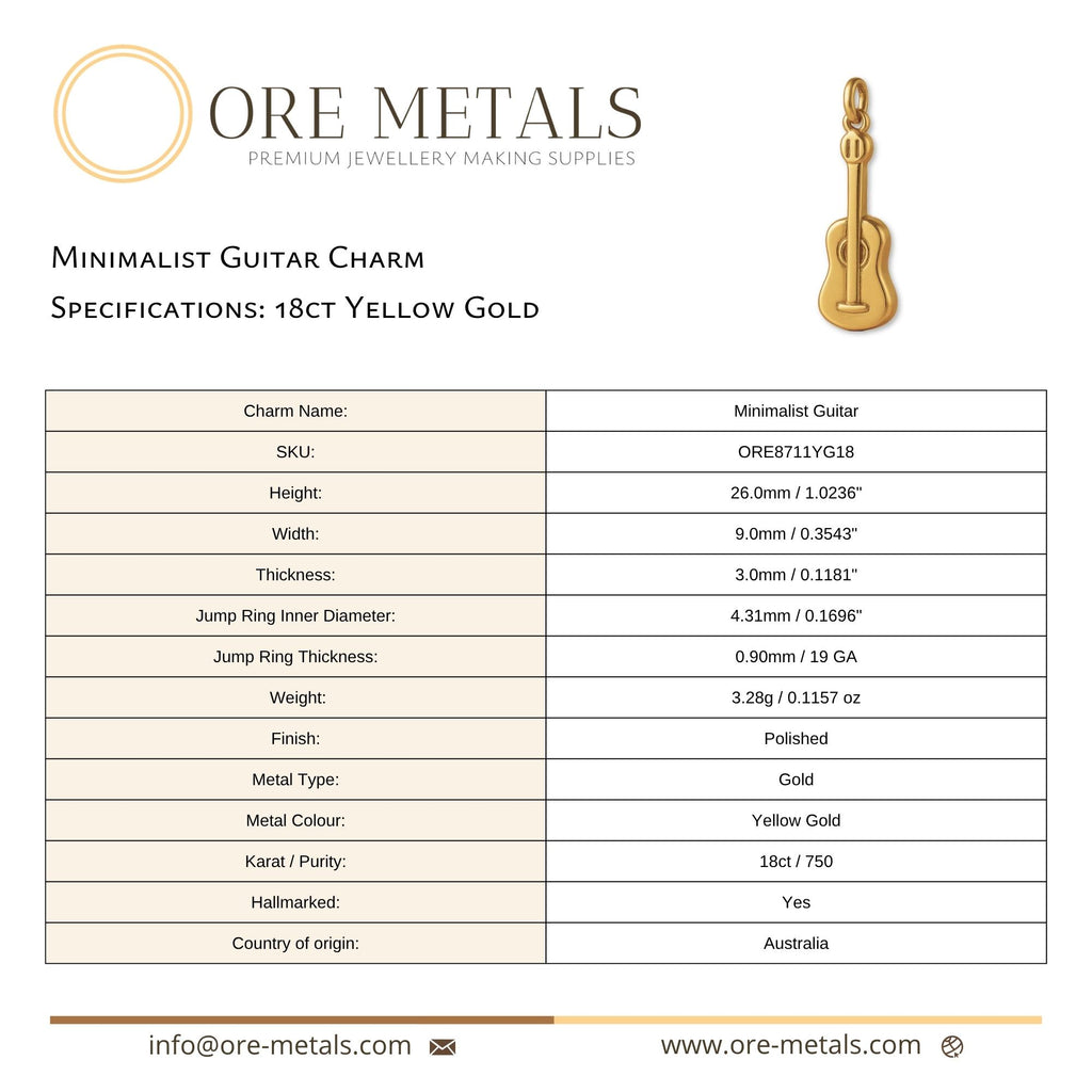 18ct Yellow Gold - Minimalist Guitar Charm