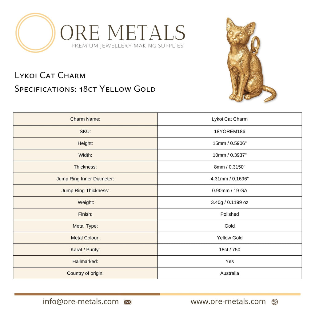 18ct Yellow Gold - Lykoi Cat Charm