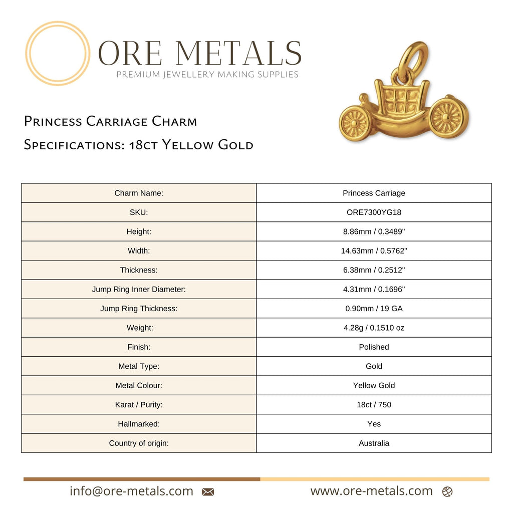 18ct Yellow Gold - Princess Carriage Charm
