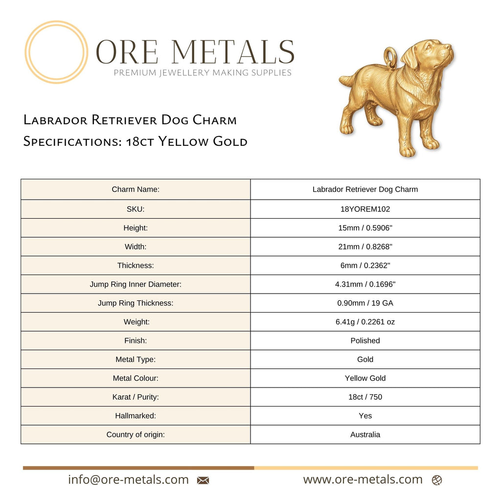 18ct Yellow Gold - Labrador Retriever Dog Charm