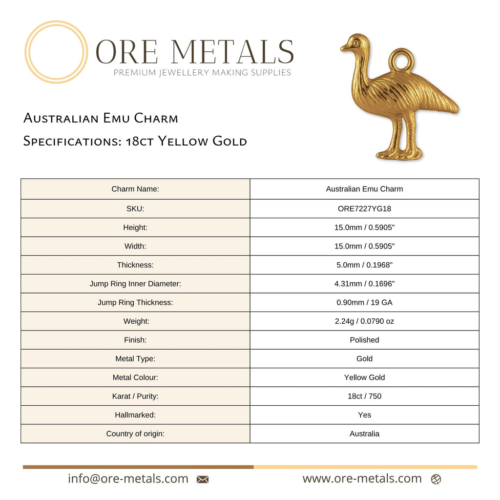 18ct Yellow Gold - Australian Emu Charm