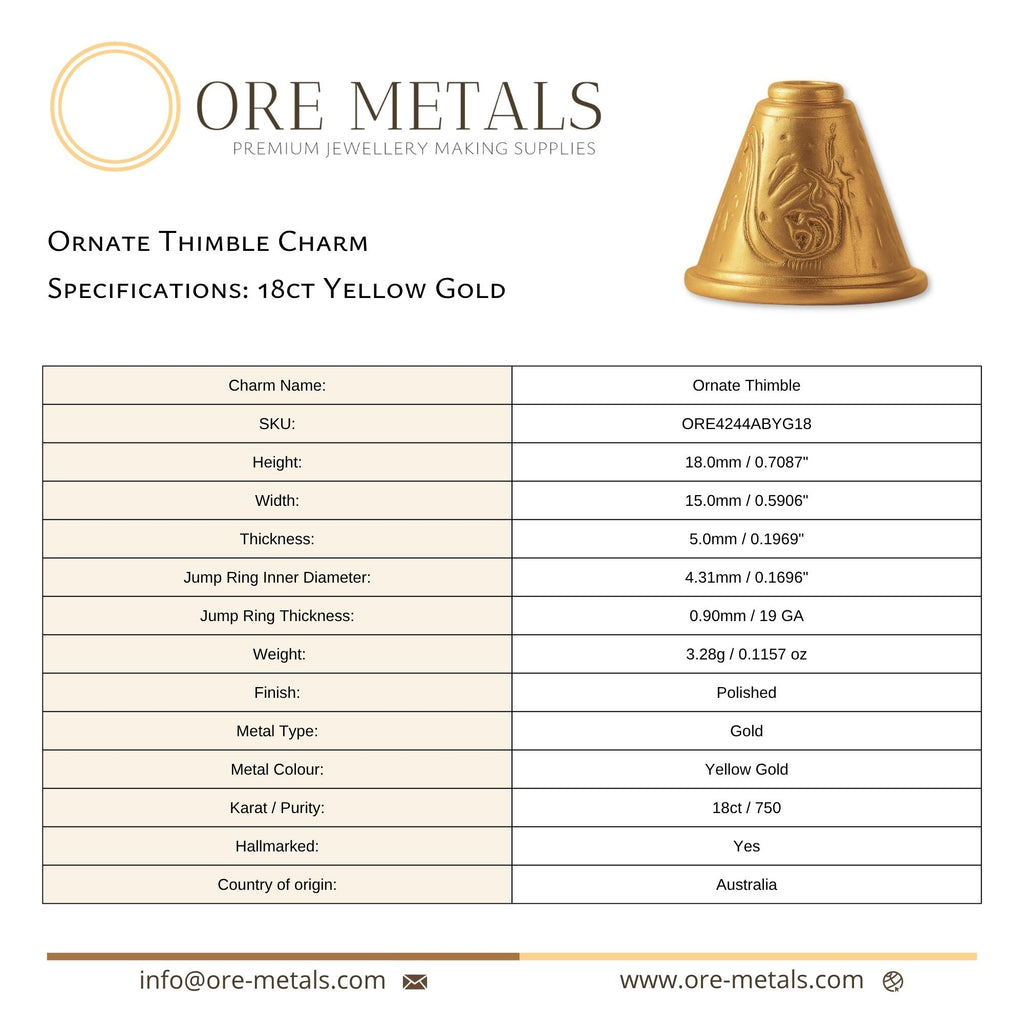 18ct Yellow Gold - Ornate Thimble Charm