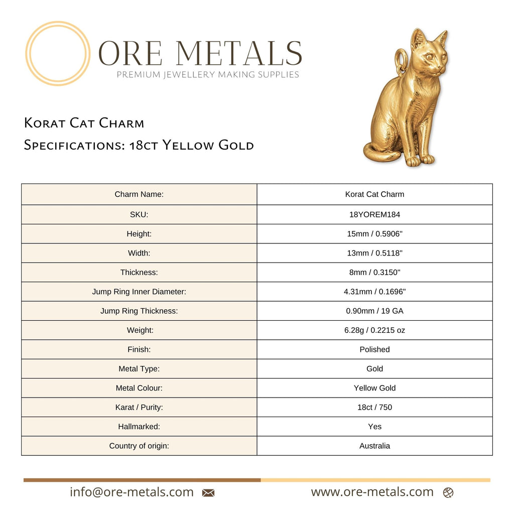 18ct Yellow Gold - Korat Cat Charm