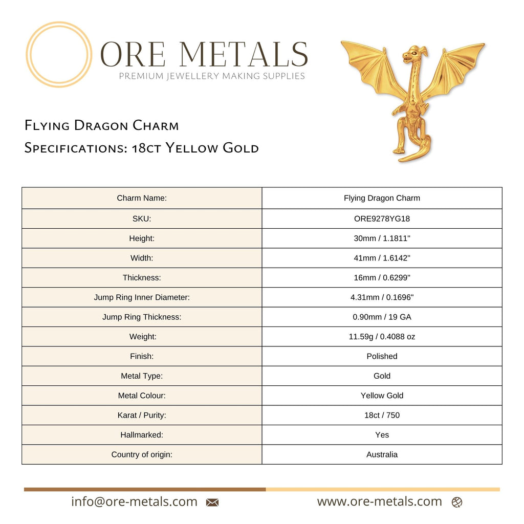 18ct Yellow Gold - Flying Dragon Charm