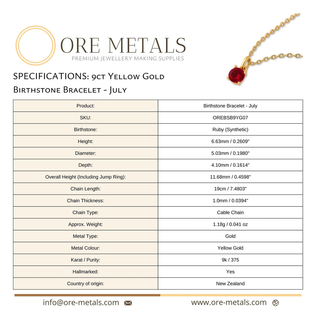9ct Yellow Gold | Ruby - July Birthstone Bracelet