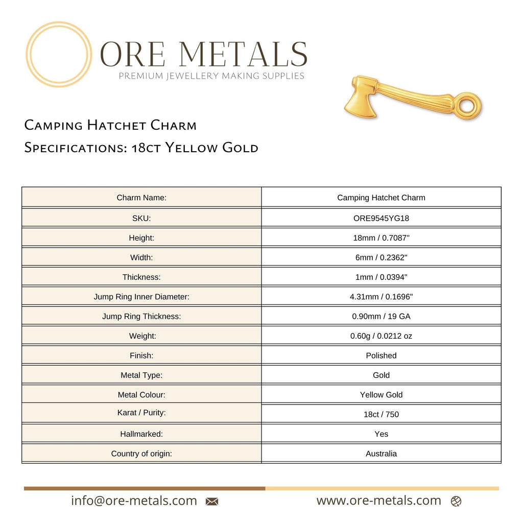 18ct Yellow Gold - Camping Hatchet Charm