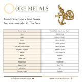 18ct Yellow Gold - Rustic Faith, Hope & Love Charm