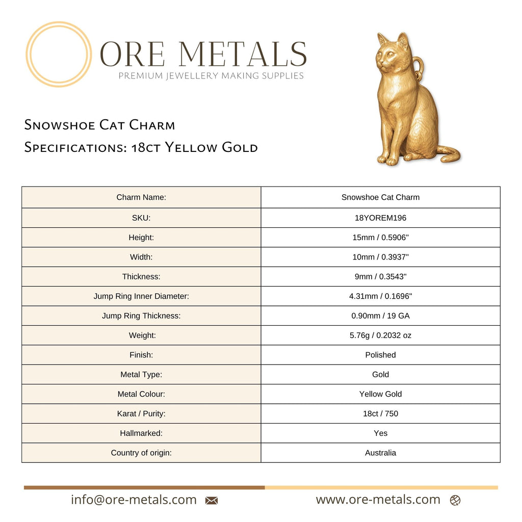 18ct Yellow Gold - Snowshoe Cat Charm