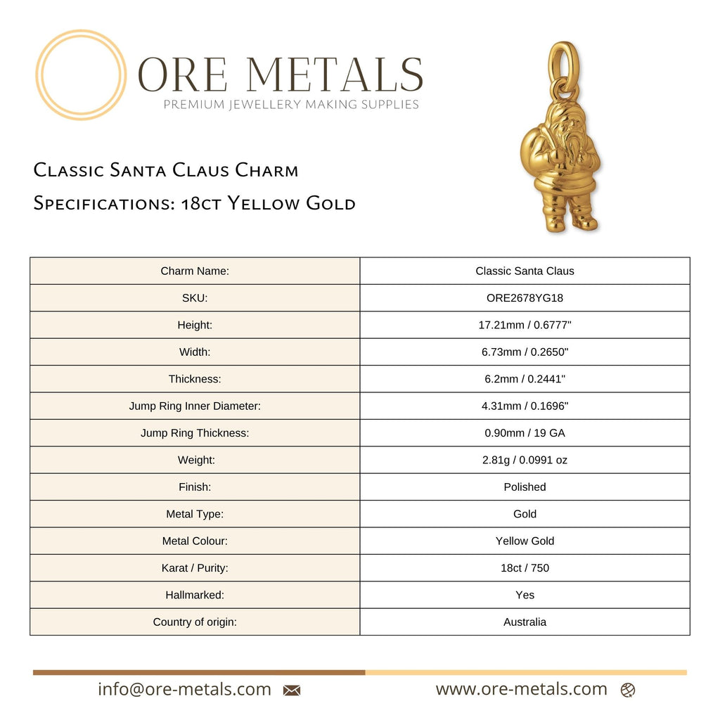 18ct Yellow Gold - Classic Santa Claus Charm