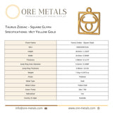 18ct Yellow Gold - Taurus Zodiac Square Charm