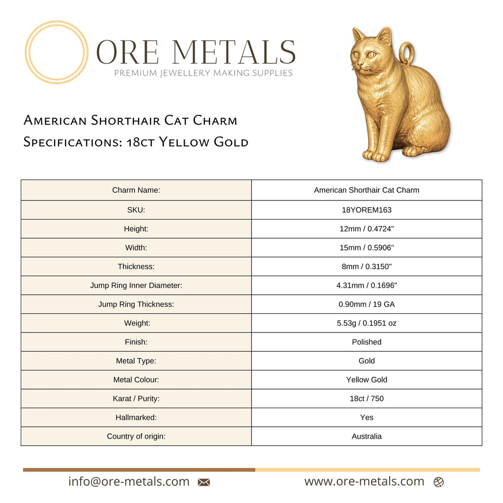 18ct Yellow Gold - American Shorthair Cat Charm