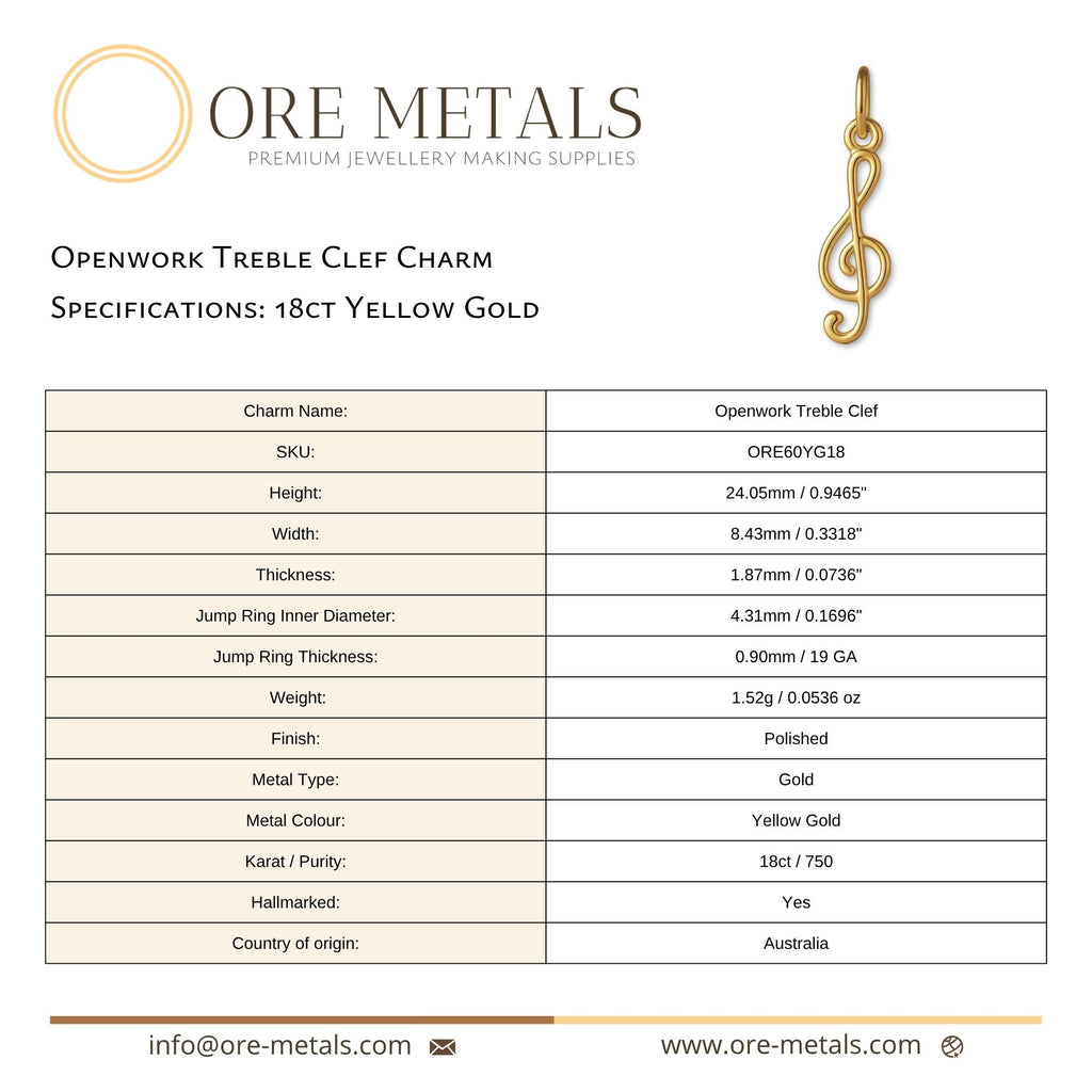 18ct Yellow Gold - Openwork Treble Clef Charm