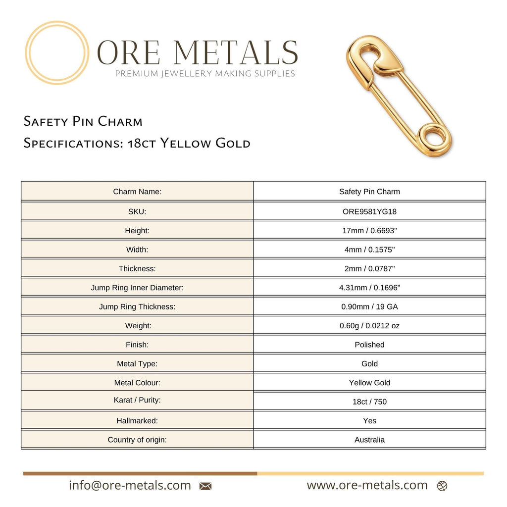 18ct Yellow Gold - Safety Pin Charm