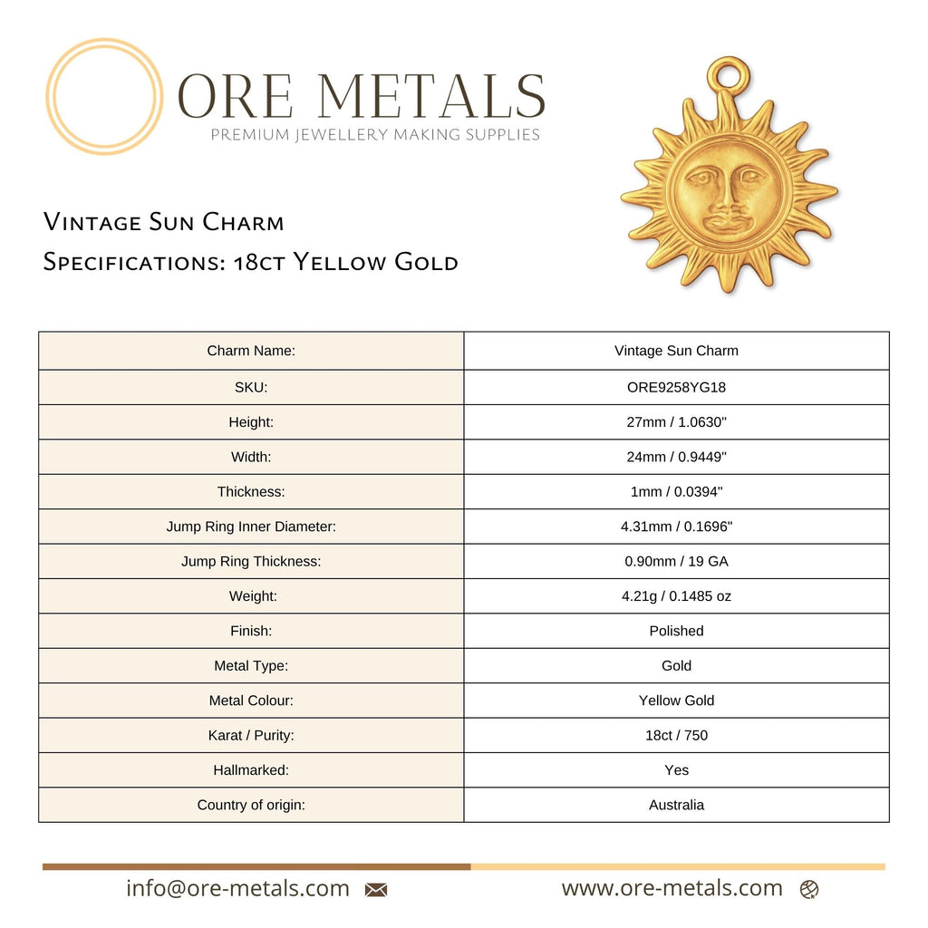 18ct Yellow Gold - Vintage Sun Face Charm