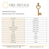 18ct Yellow Gold - 18 Heart Key Charm