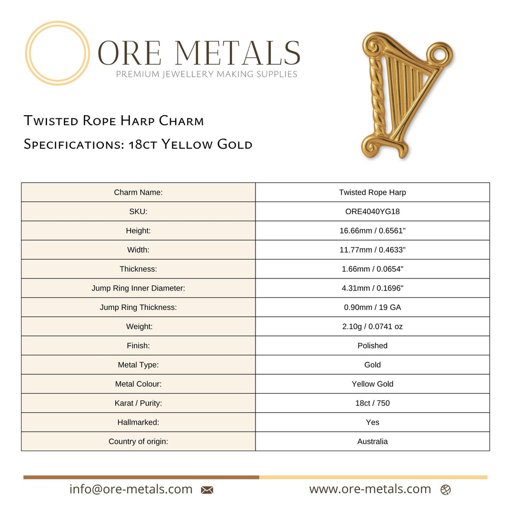 18ct Yellow Gold - Twisted Rope Harp Charm