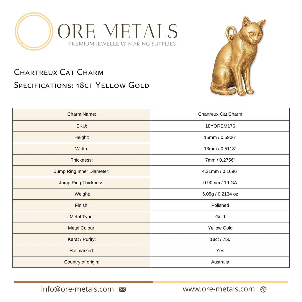 18ct Yellow Gold - Chartreux Cat Charm