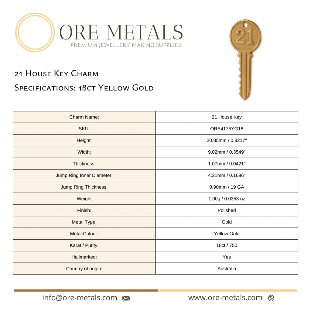 18ct Yellow Gold - 21 House Key Charm