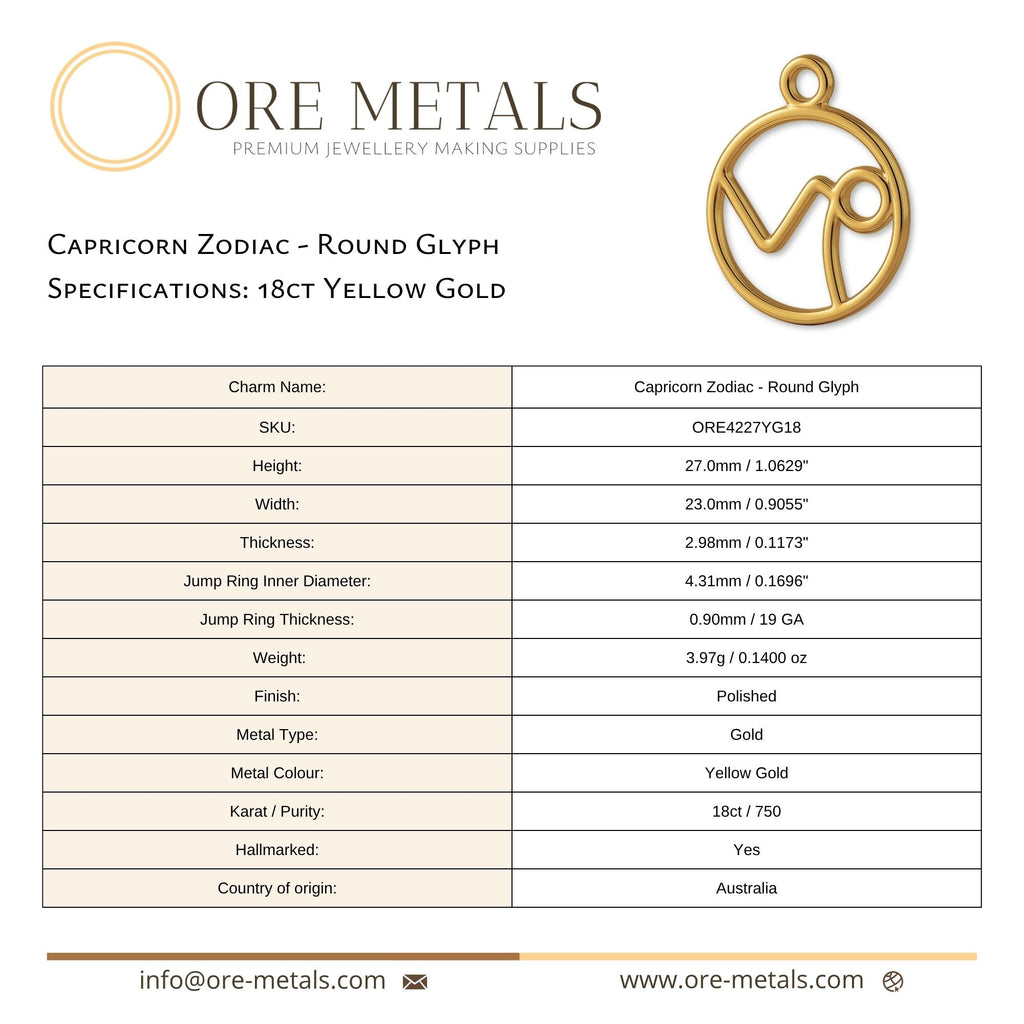 18ct Yellow Gold - Capricorn Zodiac Round Charm