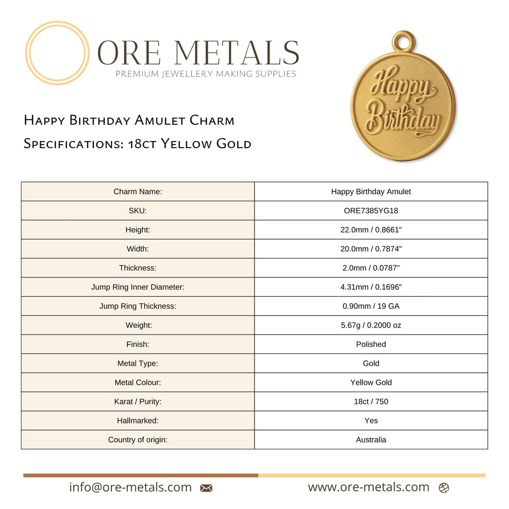 18ct Yellow Gold - Happy Birthday Amulet Charm