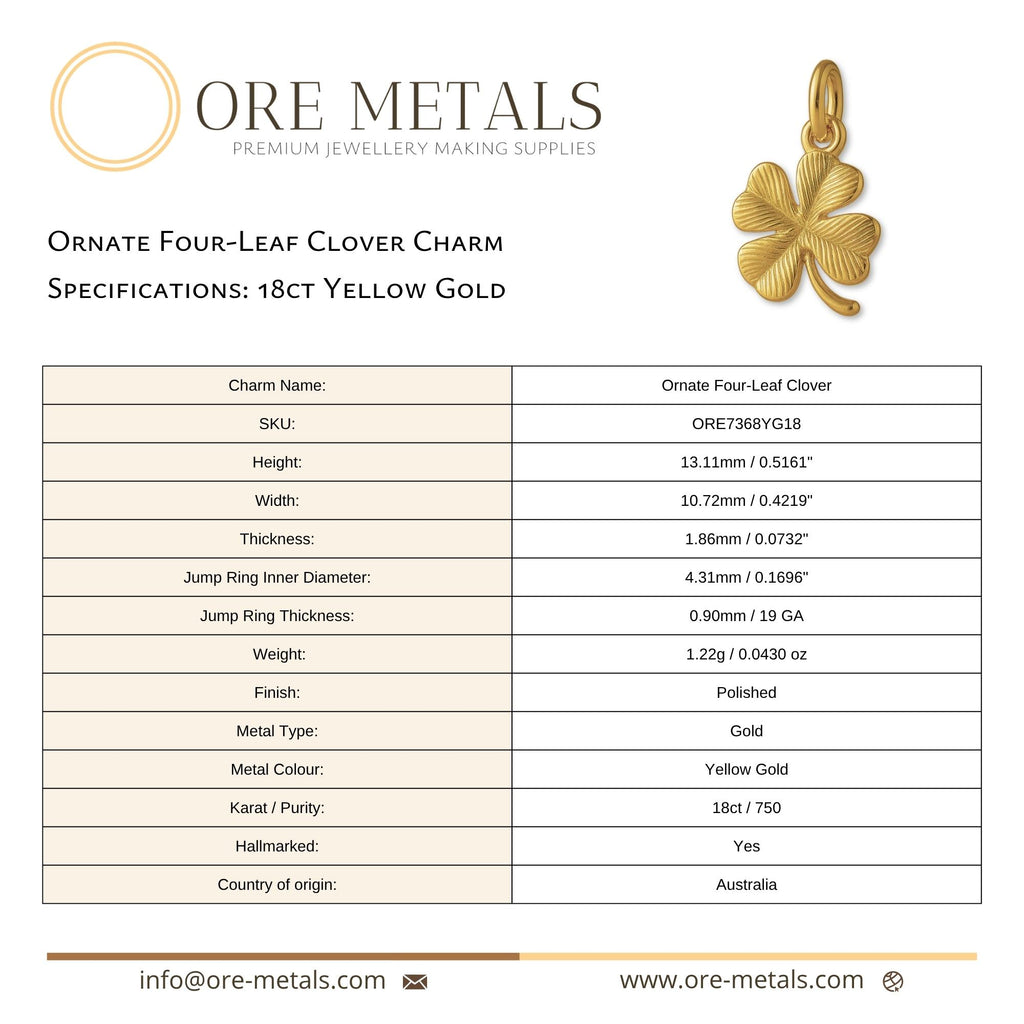 18ct Yellow Gold - Ornate Four-Leaf Clover Charm